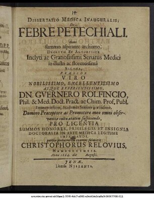 Dissertatio Medica Inauguralis, De Febre Petechiali