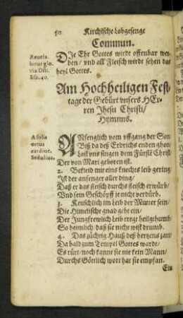 Am Hochheiligen Festtage der Geburt unsers Herren Jhesu Christi/ Hymnus.