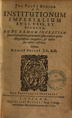 Institutionum imperialium analysis et selecta ...