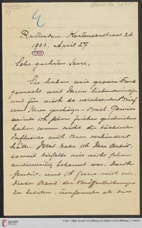Briefe von Cornelis Easton an Max Wolf: Brief von Cornelis Easton an Max Wolf
