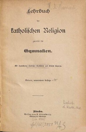 Lehrbuch der katholischen Religion zunächst für Gymnasien
