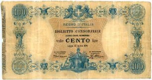 Geldschein, 100 Lire, 30.4.1874