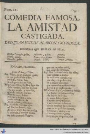 Comedia Famosa. La Amistad Castigada.