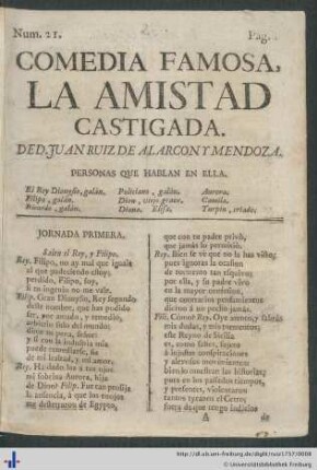 Comedia Famosa. La Amistad Castigada.