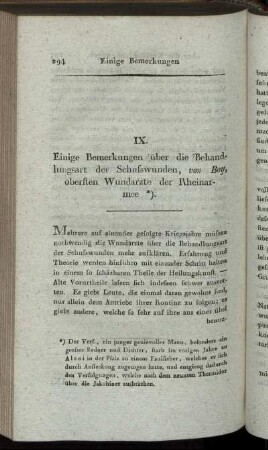 IX. Einige Bemerkungen über die Behandlungsart der Schusswunden, ...