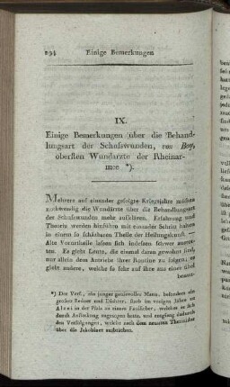 IX. Einige Bemerkungen über die Behandlungsart der Schusswunden, ...