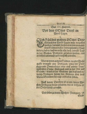 Das IIX. Capitul. Von dem Gottes Dienst an Werck-Tagen.
