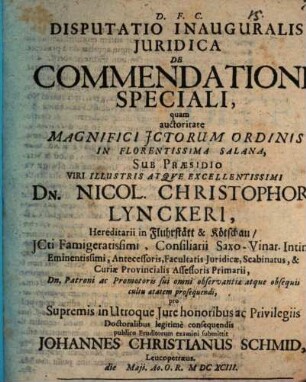 Disp. inaug. iur. de commendatione speciali