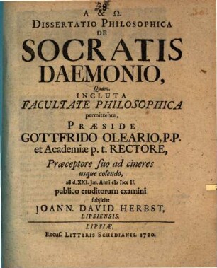 Dissertatio Philosophica De Socratis Daemonio