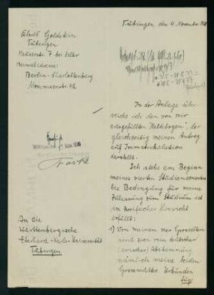 Antrag auf Immatrikulation (04.11.1936)