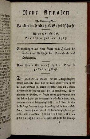 Neuntes Stück. Den 27sten Februar 1817