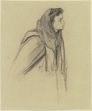 Brustbild einer Frau mit Kopftuch nach rechts