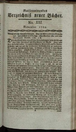 No. XXI. November 1784.