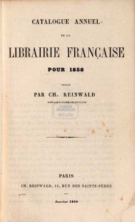 Catalogue annuel de la librairie française pour. [1]