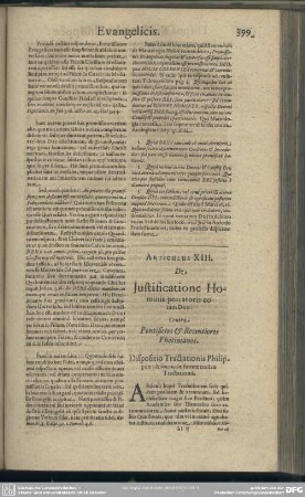 [Locus XIII.] Iustificatione Hominis peccatoris eoram Deo