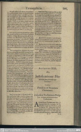 [Locus XIII.] Iustificatione Hominis peccatoris eoram Deo