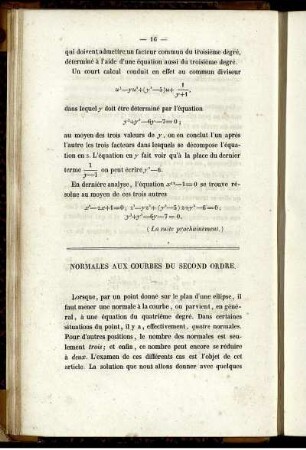 Normales aux courbes du second ordre.