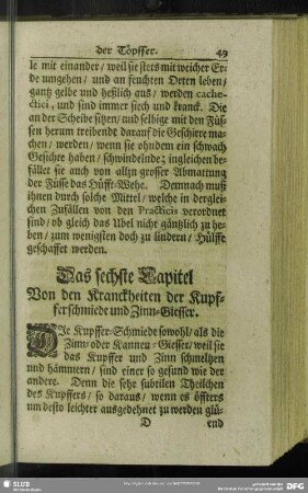 Das sechste Capitel Von den Kranckheiten der Kupferschmiede und Zinn-Giesser