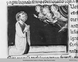 Miniatur, darin die Anbetung Christi durch den Apostel Petrus - Leggendario di Santi e Sante