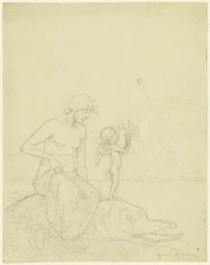 Venus auf dem Delphin (Mädchen mit Amor auf einem Delphin reitend)