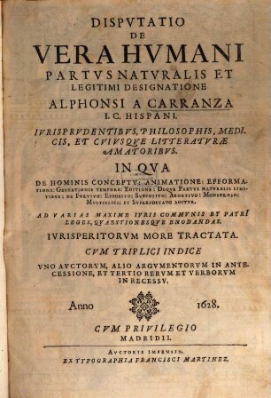 Disputatio de vera humani partus naturalis et legitimi designatione