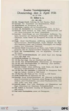 Zweiter Versteigerungstag. Donnerstag, den 2. April 1936, ab 10 Uhr