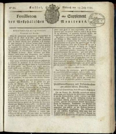 No. 61, Mittwoch den 29. July 1812