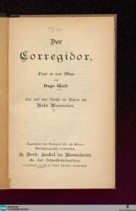 Der Corregidor : Oper in vier Akten