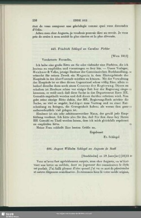 August Wilhelm von Schlegel an Auguste Louis de Staël-Holstein, Stockholm, 29.01.1813