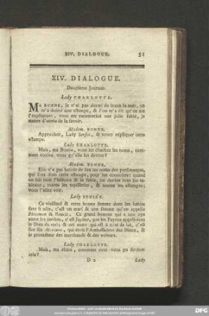 XIV. Dialogue. Douzième Journée.