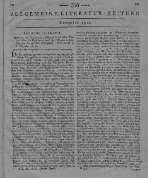 Gieseler, J. C. L.: Historisch kritischer Versuch über die Entstehung und die frühesten Schicksale der schriftlichen Evangelien. Leipzig: Engelmann 1818 (Beschluss der im vorigen Stück abgebrochenen Recension)