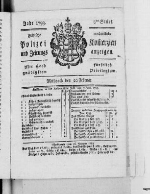 8tes Stück., Ausgabe vom 20. Februar 1793