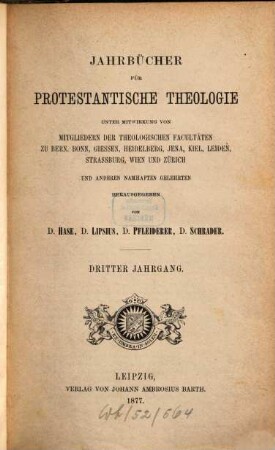 Jahrbücher für protestantische Theologie. 3, 3. 1877