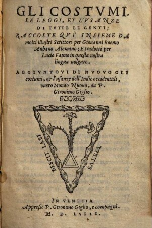 Gli Costvmi, Le Leggi, Et L'Vsanze Di Tvtte Le Genti