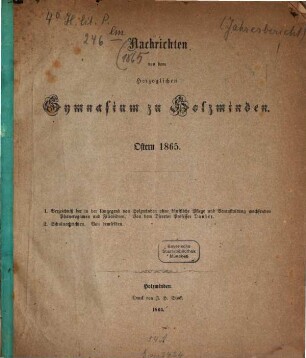 Nachrichten von dem Herzoglichen Gymnasium zu Holzminden, 1864/65