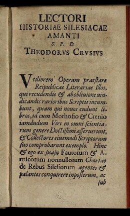 Lectori Historiae Silesciacae Amanti ...