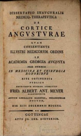 Diss. inaug. med.-therapeut. de cortice angusturae
