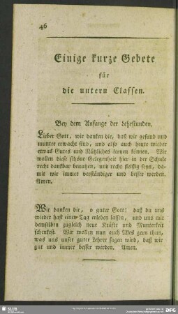 Einige kurze Gebete für die untern Classen