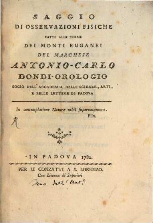 Saggio di osservazioni fisiche fatte alle terme dei Monti Euganei