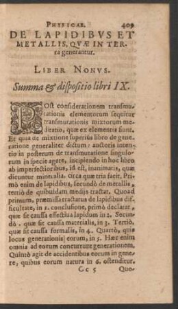 De Lapidibus Et Metallis, Quae in Terra generantur. Liber Nonus.