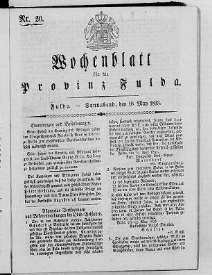 Nr. 20, Ausgabe vom 18. Mai 1833