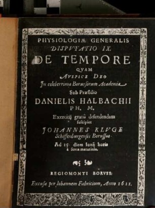 Physiologiae generalis disputatio IX. De tempore