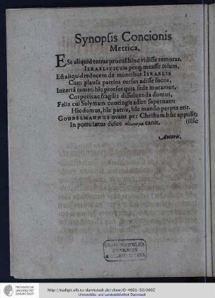 Synopsis Concionis Metrica