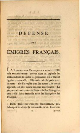 Défense des émigrés Français : adressée au peuple Français