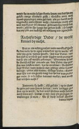 Rechtferdige Vader/ de werlt kennet dy nicht.