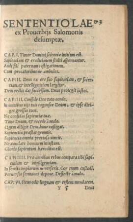 Sententiolae ex Proverbiis Salomonis desumptae.