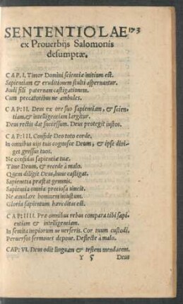 Sententiolae ex Proverbiis Salomonis desumptae.