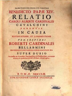 Relatio in causa Beatificationis Roberti Card. Bellarmini