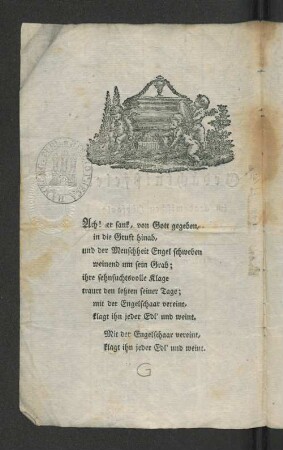 [Bey Bernstorffs Gedächtnißfeier im academischen Hörsaale zu singen.]