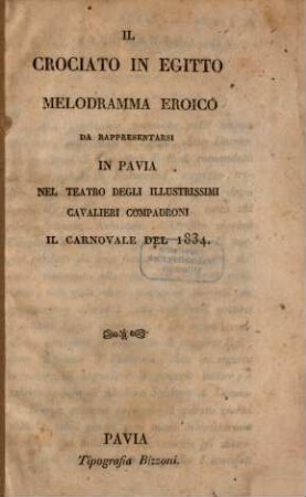 Il crociato in Egitto : Melodramma eroico